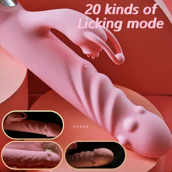 Isıtma Teleskopik Vibratör Dil yalama 20 + 20 Hızları Vajinal Masaj Klitoris yalama Stimülasyon Yapay Penis Seks Oyuncakları kadınlar için