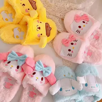 Kawaii Sanrio Hello Kitty Mymelody Onpompurin pamuk terlikler Kız Sevimli Karikatür Ev pamuk terlikler doğum günü noel hediyesi