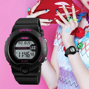 SKMEI Moda Açık Spor Kadın Izle Su Geçirmez Chrono Bayanlar Saatler Alarm Dijital Saatı Relogio Feminino 1334