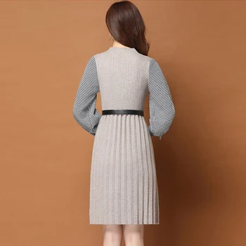 Sonbahar Kış Yeni vintage Harajuku Ekose Patchwork Örgü Elbise Kadınlar Casual Uzun Kollu Elbiseler Şık Düğme Elbise Vestidos