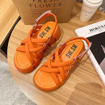 Yeşil Retro Yaz platform sandaletler Kore Peep Toe İçi Boş Rahat Roma Ayakkabı 2023 Moda Açık Kaymaz Rahat plaj ayakkabısı 0