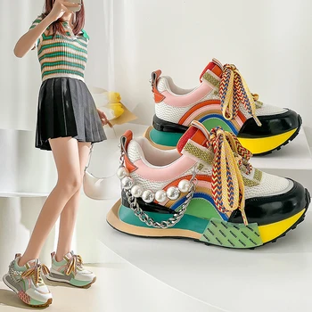 Yeni 2022 Sıcak Satış Moda kadın Ayakkabı Şeker Renk Zinciri Kadın vulkanize ayakkabı Platformu Açık Yürüyüş Tenis kadın ayakkabısı 0