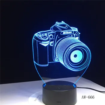 Nikon kamera 3D Led LED gece ışığı akrilik renkli ışıklar Hologram çocuklar masa lambası atmosfer led ışık lamba sevimli ışık AW-666