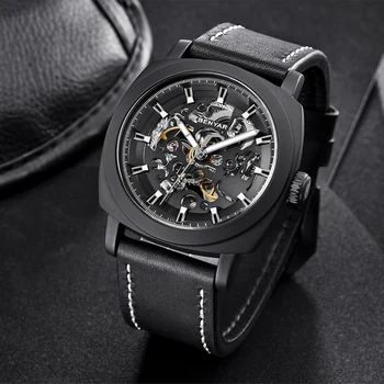 BENYAR 2021 Yeni montre homme mekanik saatler Deri Moda Otomatik İzle Erkekler 30M Su Geçirmez 45mm Oymak İzle erkekler için