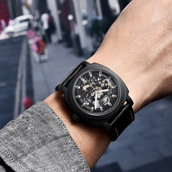 BENYAR 2021 Yeni montre homme mekanik saatler Deri Moda Otomatik İzle Erkekler 30M Su Geçirmez 45mm Oymak İzle erkekler için 1