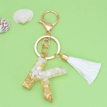Popüler Altın Glitter Degrade Reçine Mektup Anahtarlık Beyaz Püskül Moda Kızlar A-Z Alfabe çanta anahtarlığı Kolye Süsler