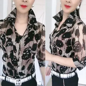 Sonbahar Uzun Mujer Ropa De Patchwork Gömlek Ceket Blusas Dantel Şifon Kadın Bahar ve Sonbahar Kol