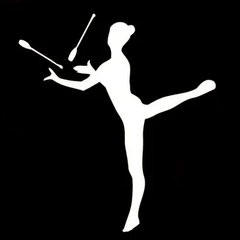 16.3 CM*18CM Yaratıcı Spor Kız Jimnastikçi Siluet Vinil Araba Sticker Siyah / Gümüş S9-0492