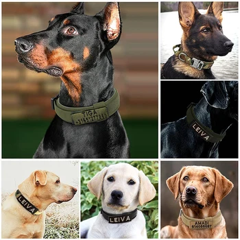 Kişiselleştirilmiş Askeri Taktik köpek tasması Metal Toka kontrol kolu Ayarlanabilir Nakış Adı Yama Orta Büyük Köpek İçin 0