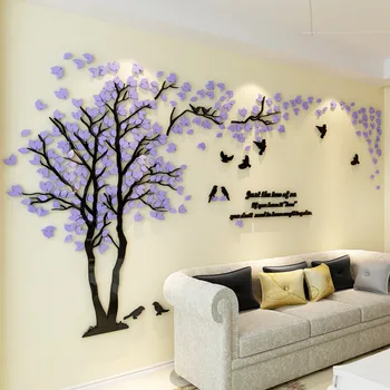 3D Ağacı Akrilik Ayna Duvar Sticker Çıkartmaları DIY Sanat TV Arka Plan Duvar Posteri Ev Dekorasyon Yatak Odası Oturma Odası Wallstickers