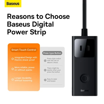 Baseus 40W güç şeridi ABD JP Fiş 1625W 3AC PowerStrip Uzatma Prizleri Dokunmatik Kontrol USB GaN Şarj Cihazı iPhone İçin Hızlı Şarj 3