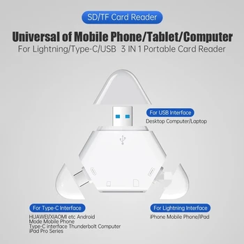 Iphone 3 in 1 Çoklu kart okuyucu Yıldırım SD TF Hafıza kart okuyucu Desteği IOS İçin USB Tip C Adaptörü Kart Okuyucu 1
