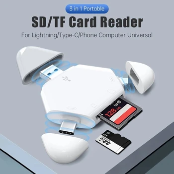 Iphone 3 in 1 Çoklu kart okuyucu Yıldırım SD TF Hafıza kart okuyucu Desteği IOS İçin USB Tip C Adaptörü Kart Okuyucu 2
