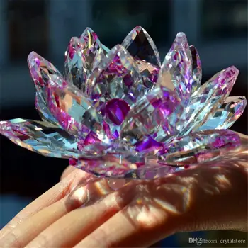 Kristal Cam 80mm Lotus çiçeği doğal taşlar ve mineraller Feng shui Küre Kristalleri çiçekler düğün Sahne hediyelik eşya 0