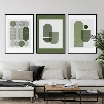 Modern Geometrik Çizgi Yeşil Posterler Tuval Boyama Duvar sanat baskı Resimleri Yatak Odası Oturma Odası için ev içi dekorasyon 0