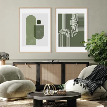 Modern Geometrik Çizgi Yeşil Posterler Tuval Boyama Duvar sanat baskı Resimleri Yatak Odası Oturma Odası için ev içi dekorasyon 1