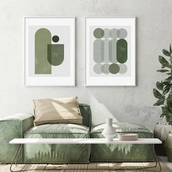 Modern Geometrik Çizgi Yeşil Posterler Tuval Boyama Duvar sanat baskı Resimleri Yatak Odası Oturma Odası için ev içi dekorasyon 4