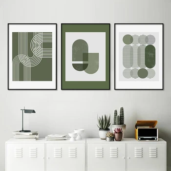 Modern Geometrik Çizgi Yeşil Posterler Tuval Boyama Duvar sanat baskı Resimleri Yatak Odası Oturma Odası için ev içi dekorasyon 5