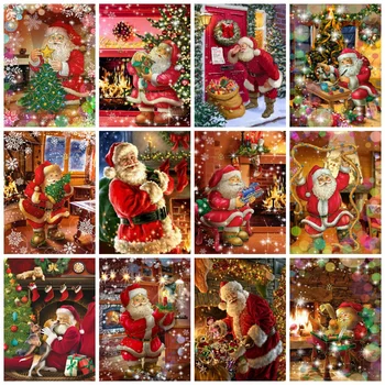 HUACAN 5d Dıy Elmas Boyama Noel Noel Baba Ev Dekor Elmas Nakış Mozaik Noel Ev Ağacı Duvar Sticker 1