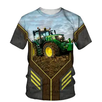 T-shirt 3D Baskı Kamyon traktörler Yaz çocuk Yuvarlak Boyun TShirt Boy Erkek Kız Unisex Moda Gevşek Çocuk Giyim 4