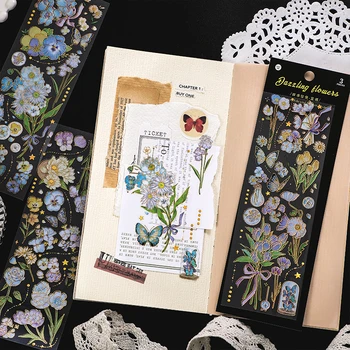 Journamm 3 adet / paket PET Bronzlaşmaya Çiçekler Serisi Çıkartmalar DIY Scrapbooking Sanat Kolaj Önemsiz Günlüğü Su Geçirmez Kırtasiye Çıkartmalar