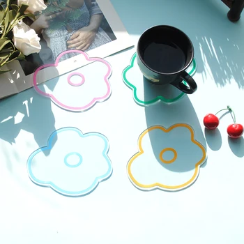 1 adet Çiçek Akrilik Kayma Dilim Fincan Mat Coaster Çay Kahve Kupa İçecek Tutucu DIY Sofra Dekor Dayanıklı Ped 0