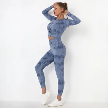 Dikişsiz Yoga Seti Kadınlar 2 Parça Spor Seti Uzun Kollu Gömlek Kırpma Üst Spor Tayt egzersiz kıyafetleri Kadınlar İçin spor elbise